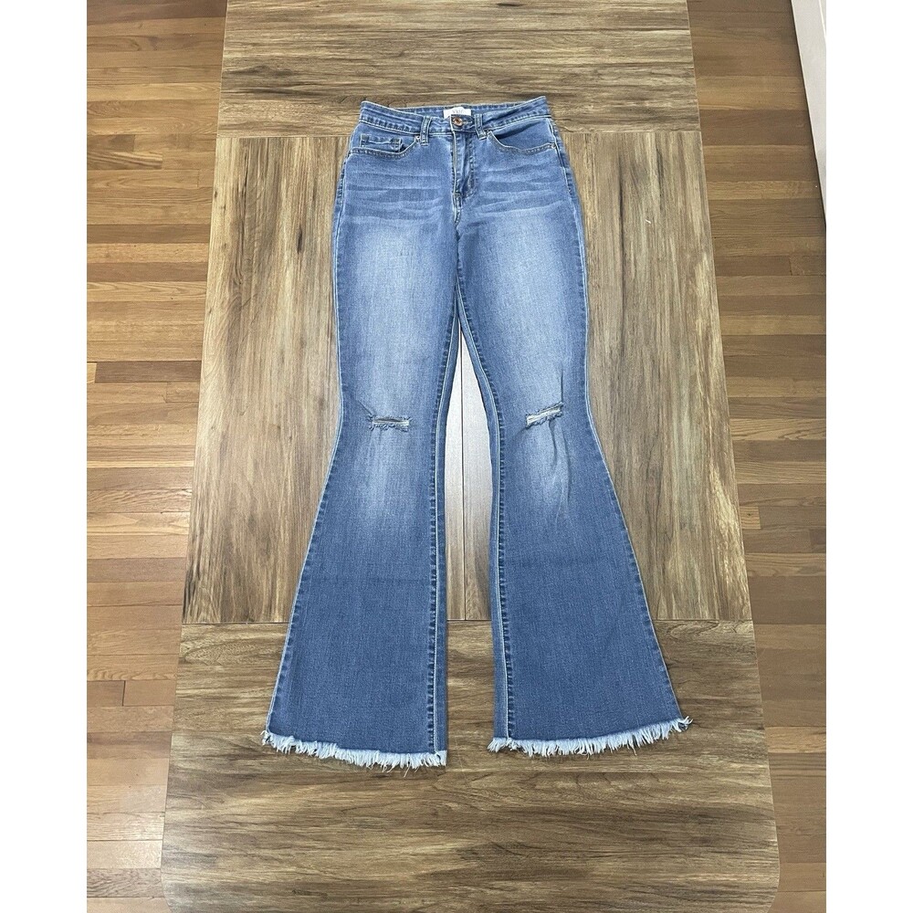 YMI Jeans Super Flare Stretchy High Rise Distressed‎ Demin Women Size 3/26